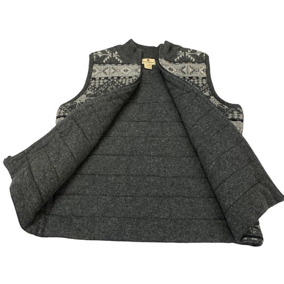 Woolrich Sweater Vest Womens Large Gray Snowflake Lambs Wool Sleeveless Full Zip - Picture 7 of 10
